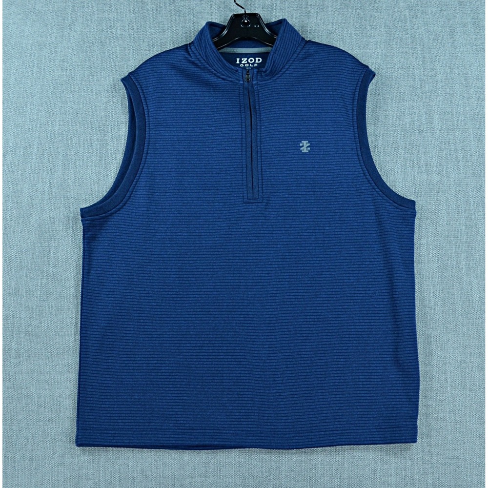 IZOD Golf Vest Men's M Blue Hydra Shield Sleeveless 1/4 Zip Pullover Sweater